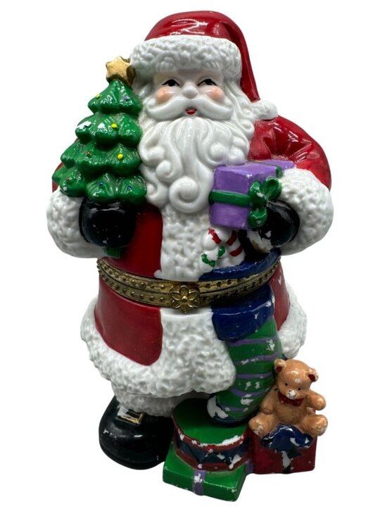 VTG. 1998 Porcelain Christmas Santa Claus 7" Hinged Trinket Box Figurine READ - Picture 1 of 8